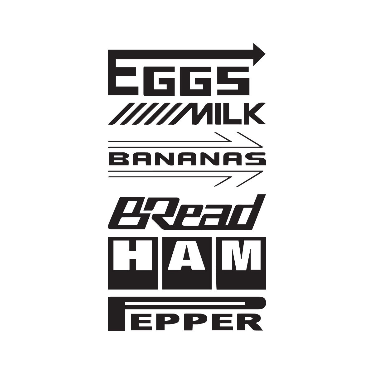 Eggs Milk Bananas Bread Ham Pepper