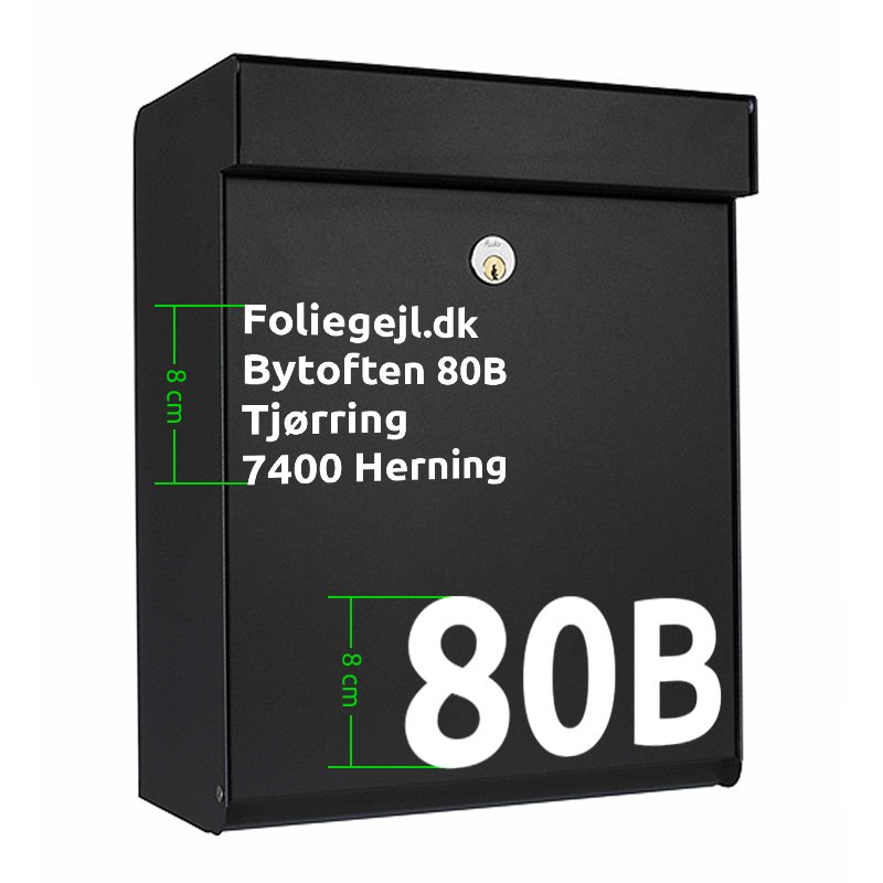 Postkasse tekst &amp; stort hus nr.